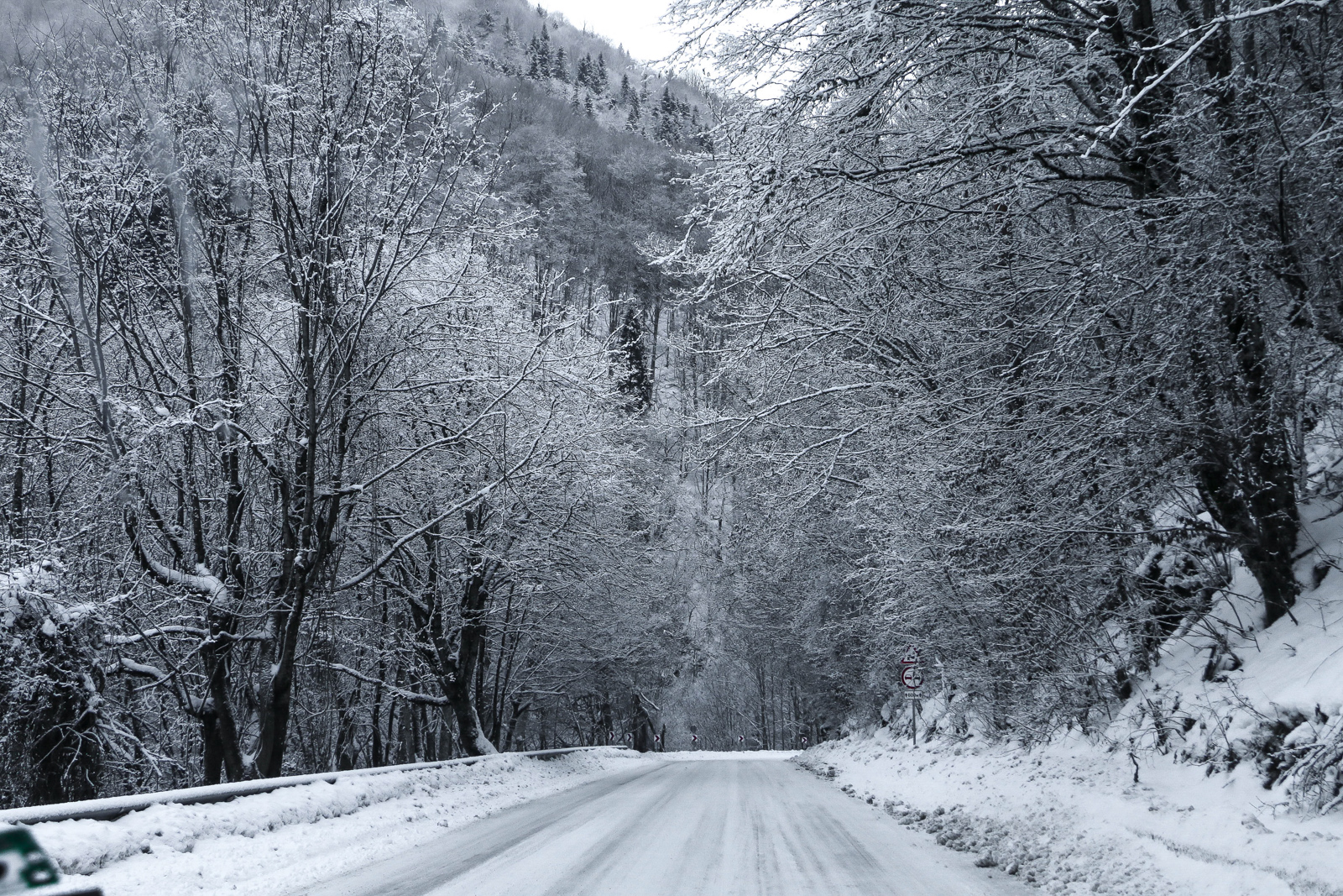 Winter road at Rila mountains, Bulgaria, in snow