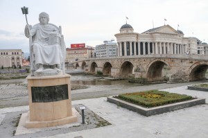 Skopje Stone Bridge and Justinian Monument 